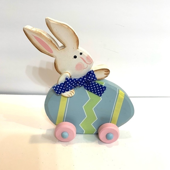 Wooden Bunny on an Easter Egg Spring Decor - Picture 1 of 5